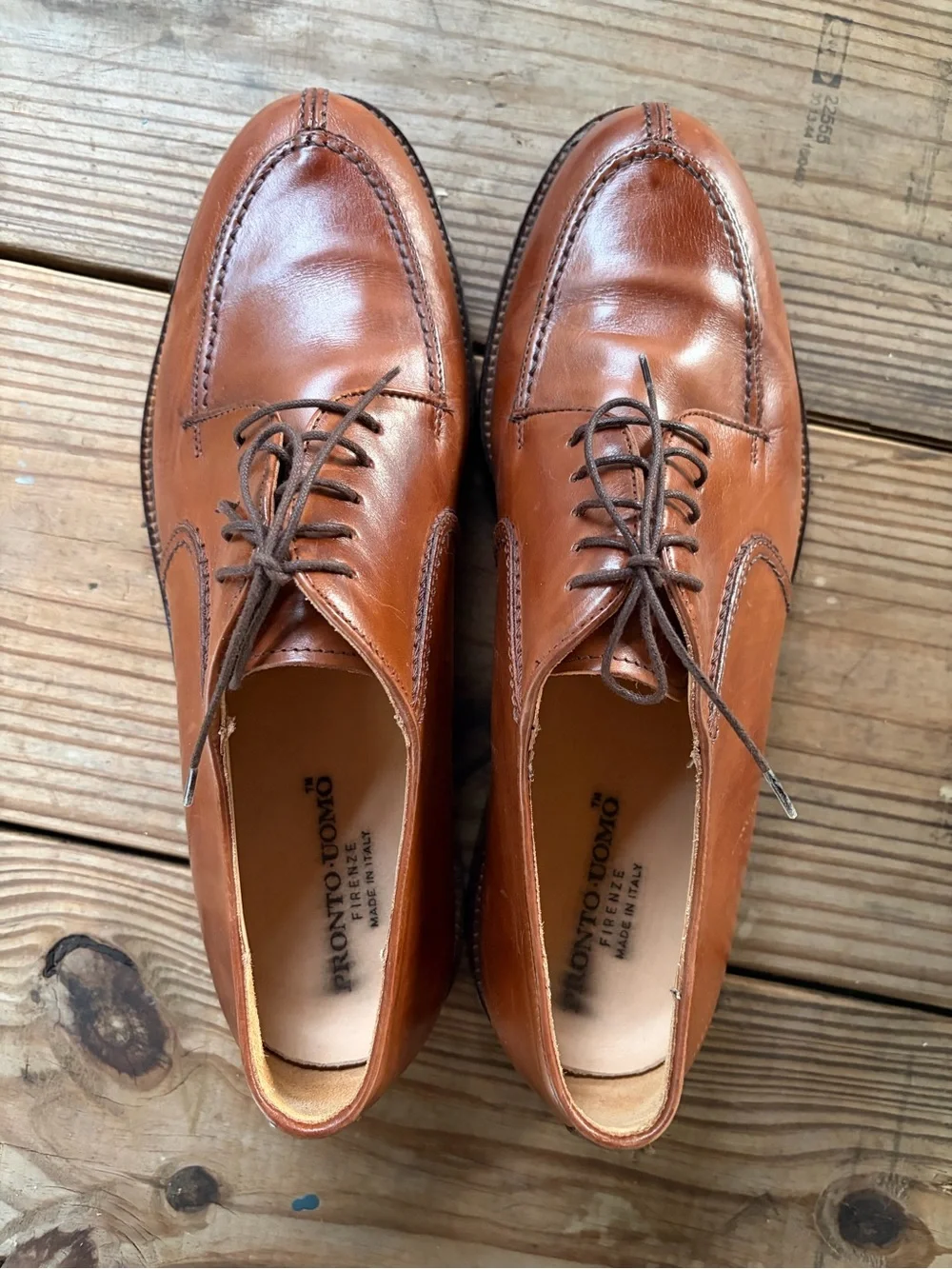 Pronto Uomo Firenze Men’s 10M Cognac Brown Leather Split Toe Derby Shoes Italy